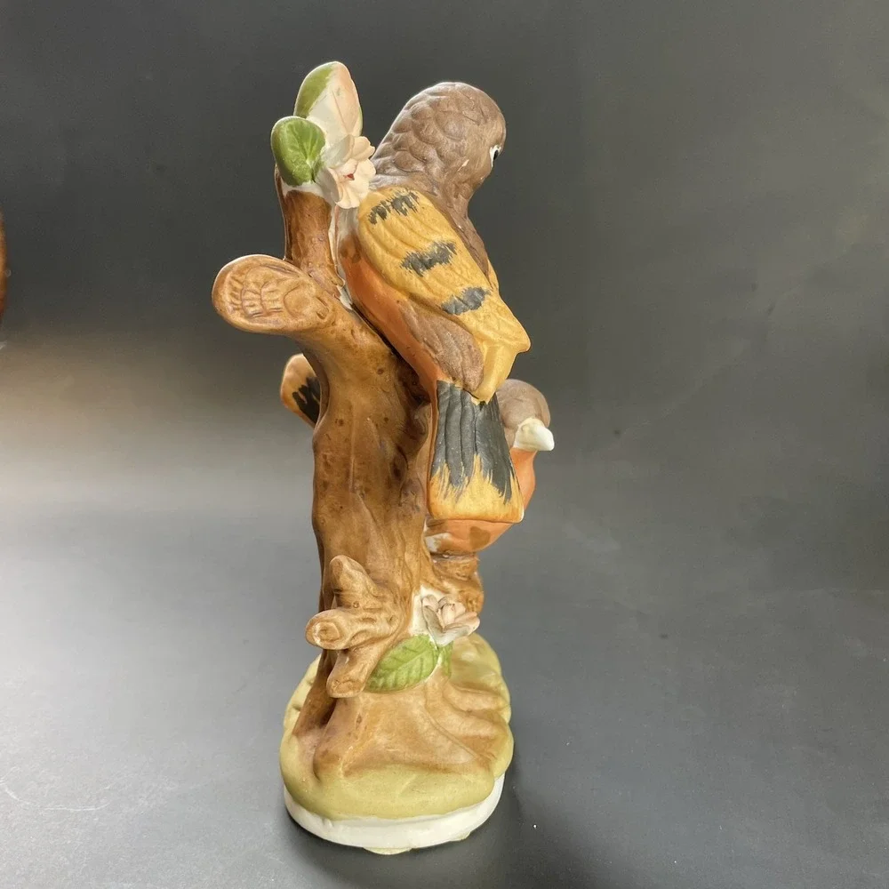 Vtg 2‎ Robins Brown Orange Birds Perched on Branch Figurine 7